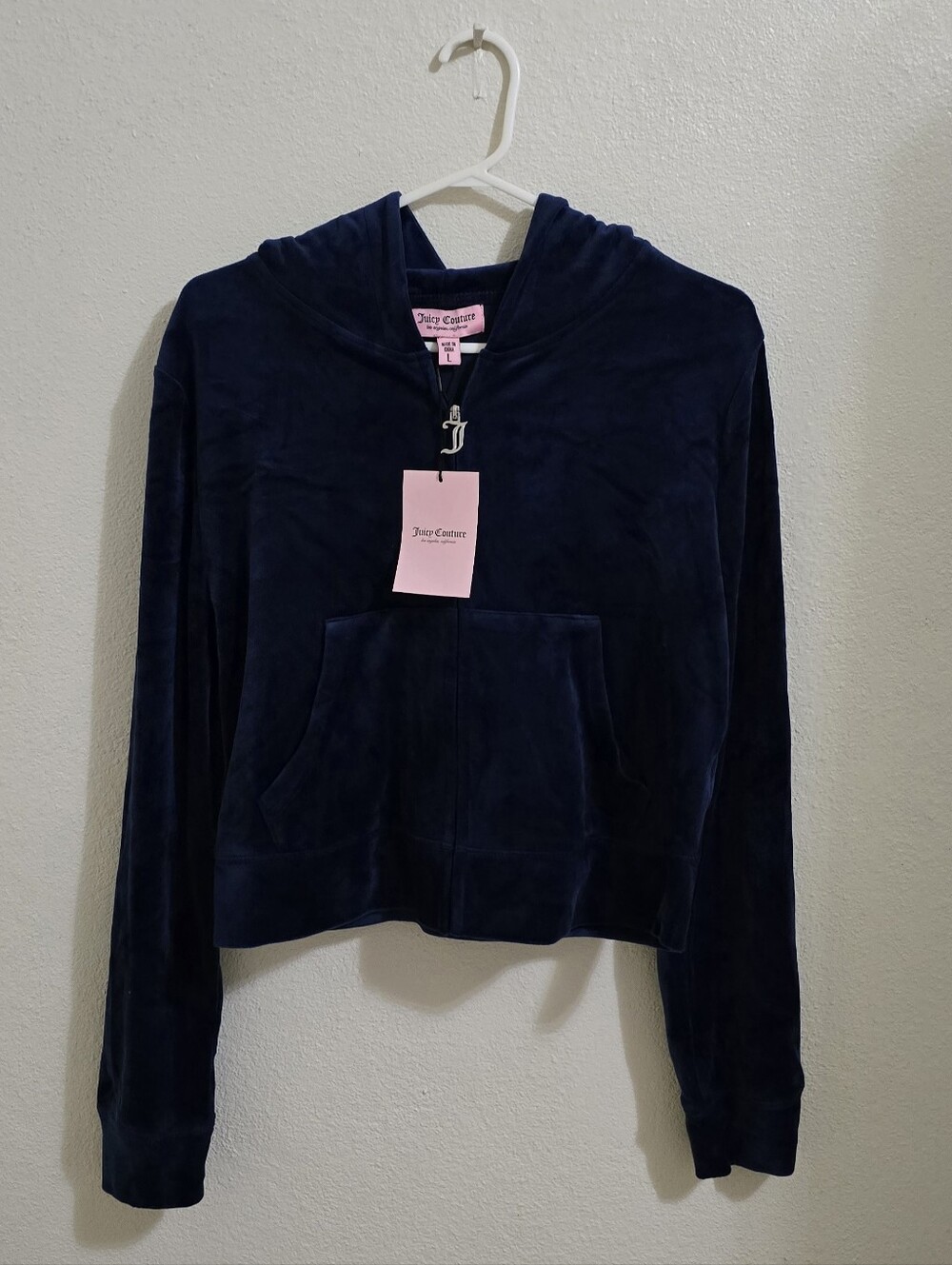 Juicy Couture Navy Velour Hooded Zip Sweatshirt